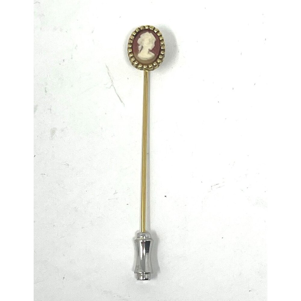 Vintage Cameo Stick Pin With Gold Tone & Silver Tone Accents